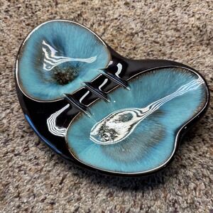 Rossini Japan Vintage Mid Century Modern Blue Drip Glaze Ceramic Kidney Ashtray